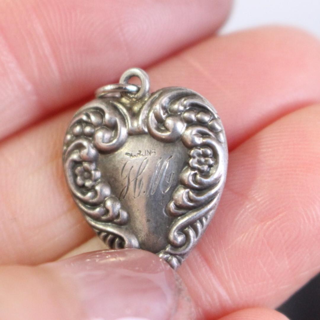 40s　スウィートハートジュエリー　WW2　シルバー　勿忘草　両面　石　青　波