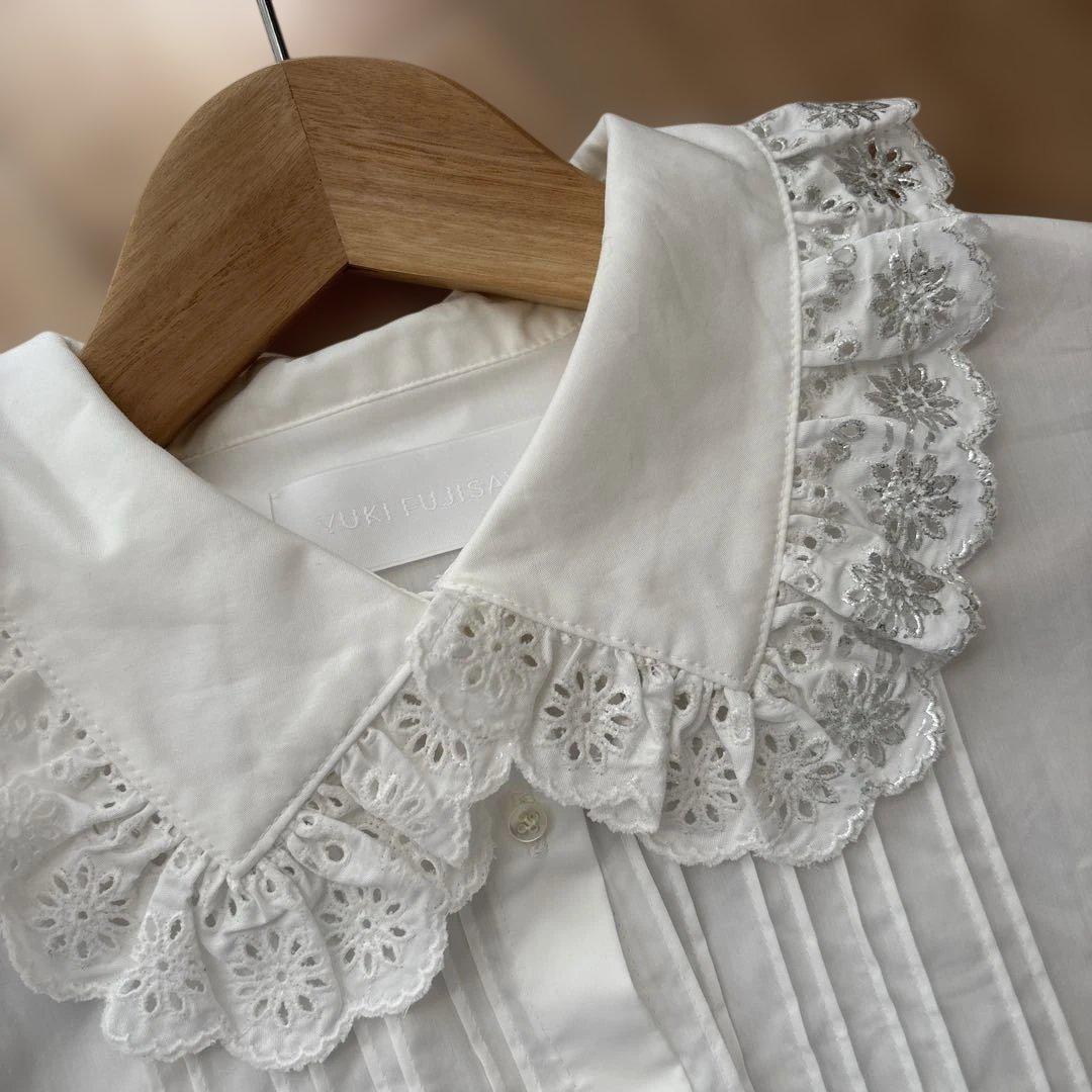 YUKI FUJISAWA レースブラウス　白　ロリータ服　ピンタックブラウス