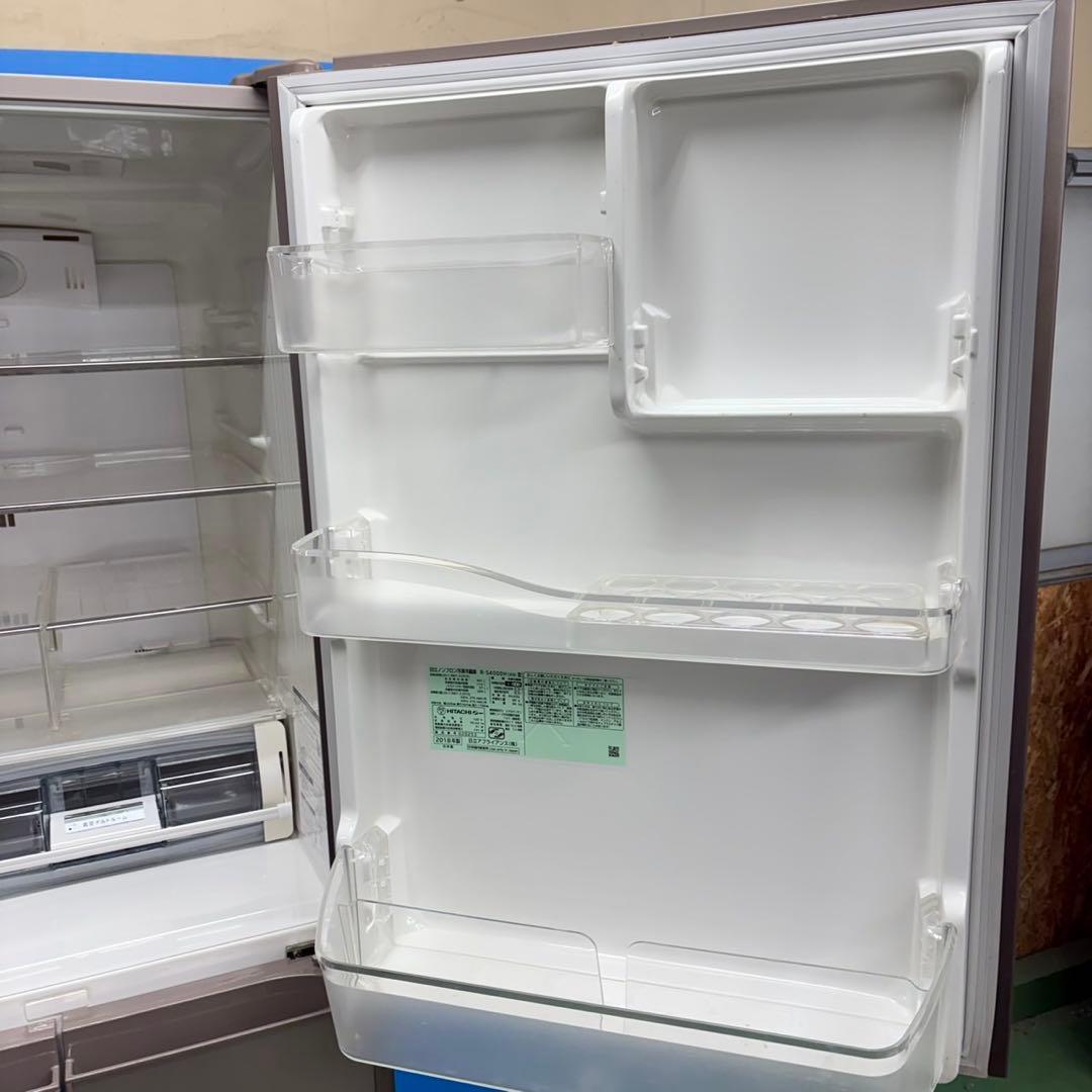 704日立大型冷蔵庫　400L強　小型　ガラスパネル　右開き　自動製氷　ゴールド