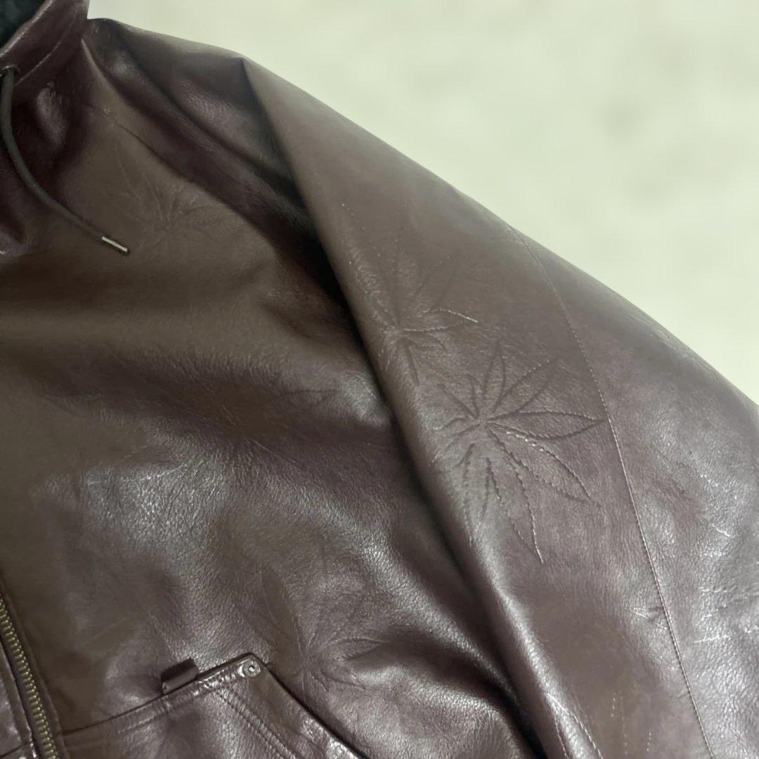 【美品】HUF ハフ フェイクレザー プラントリーフ パーカー ブルゾン XL