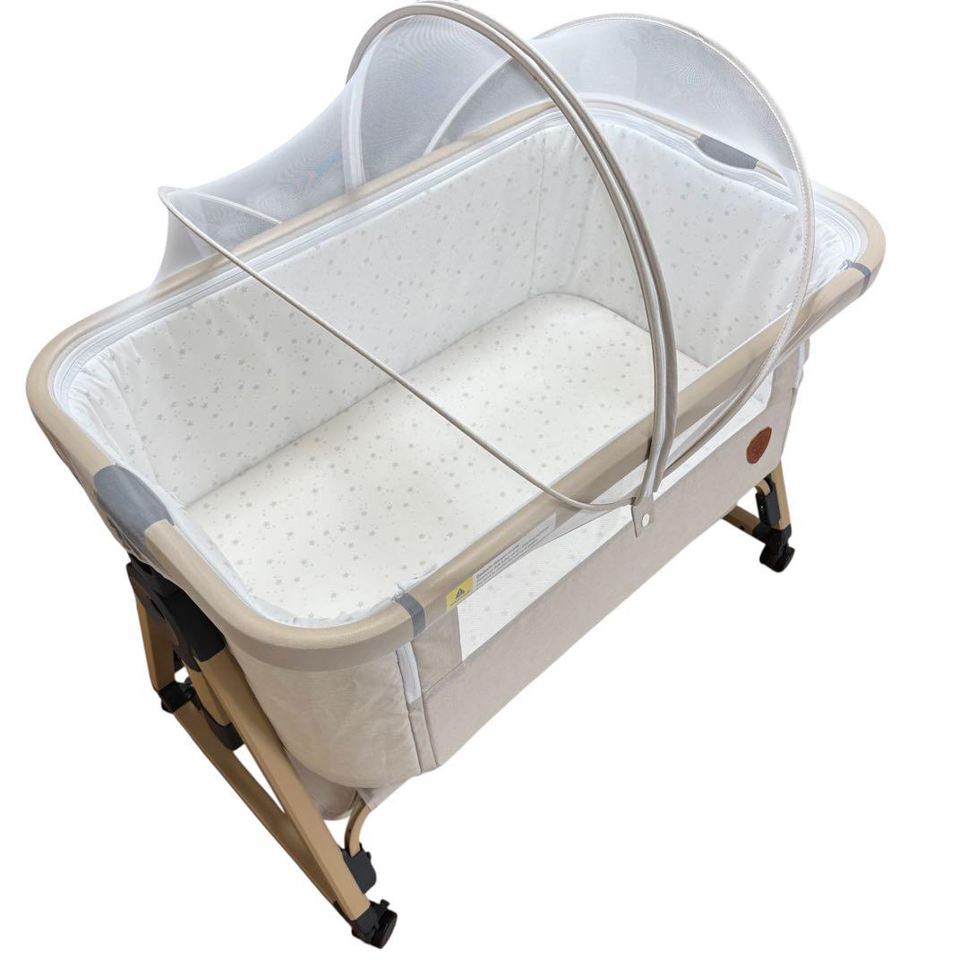 【美品】HZDMJベビーベッド 折りたたみ式 収納袋付　高さ６段階調節　添い寝