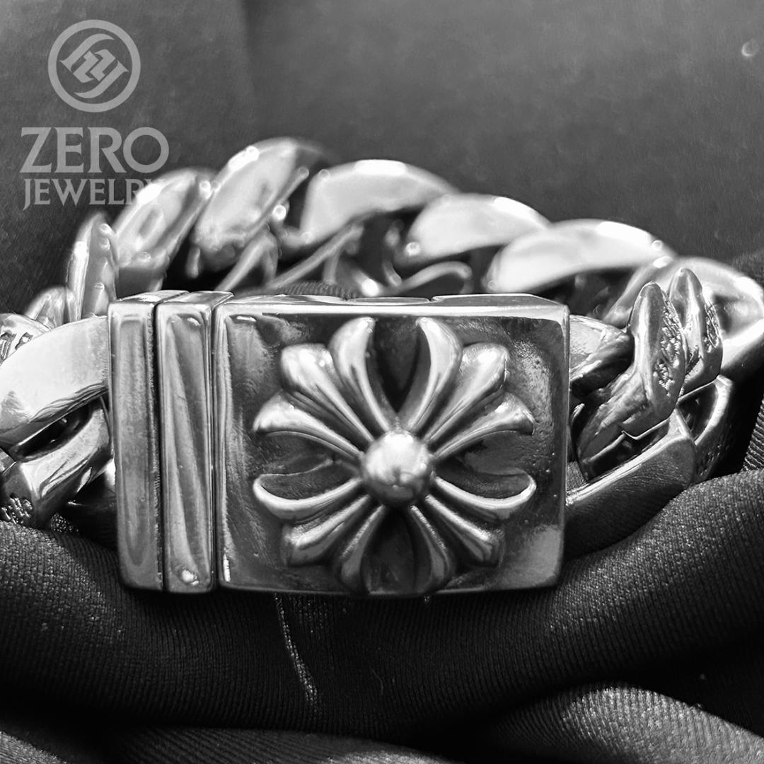 【⭐️即日発送⭐️925刻印】クロス極太ブレスレット 11リンク Wロック