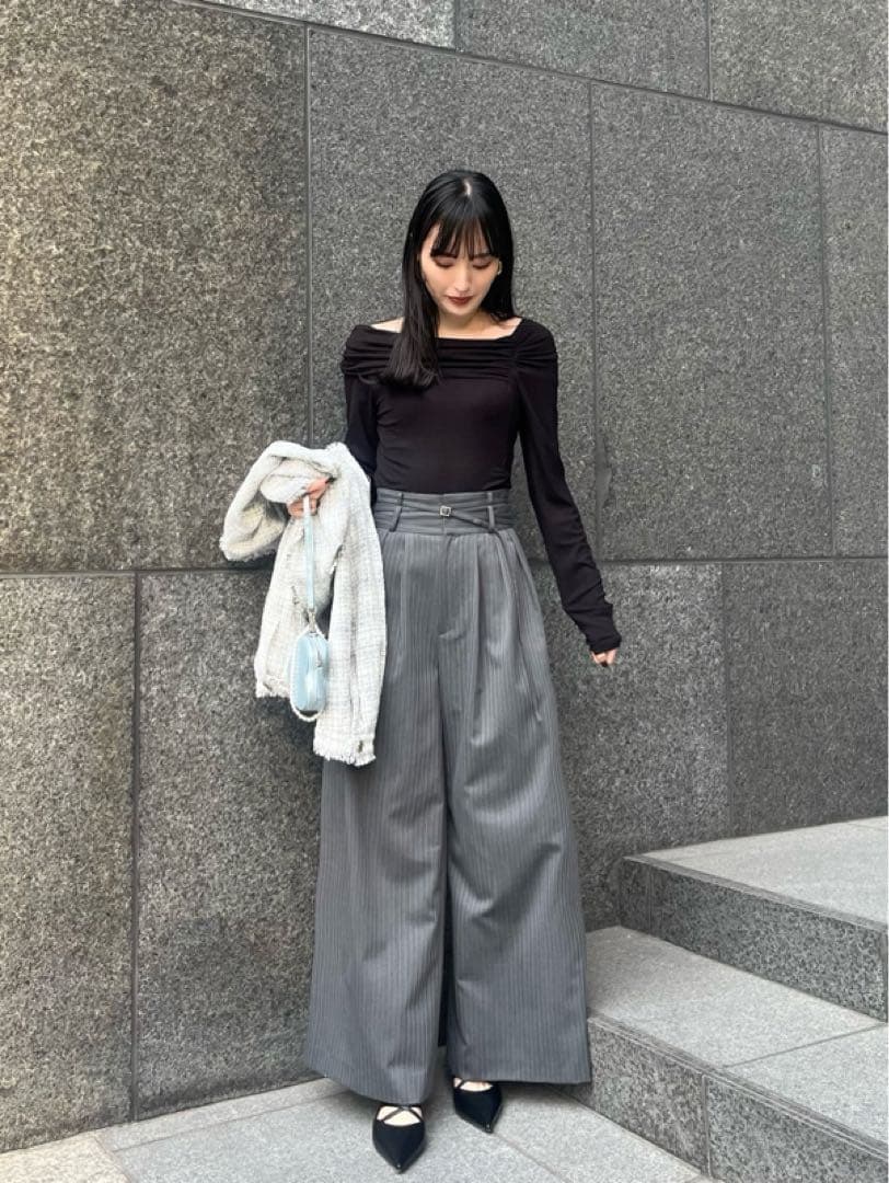 FRAY I.D（フレイ アイディー） ハイウエストべルトデザインワイドパンツ