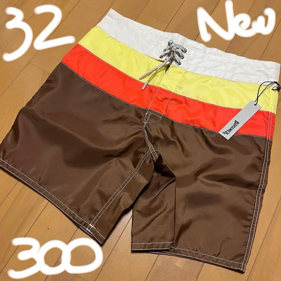 BIRDWELL 水着 32サイズ 茶色 ストライプ　新品未使用