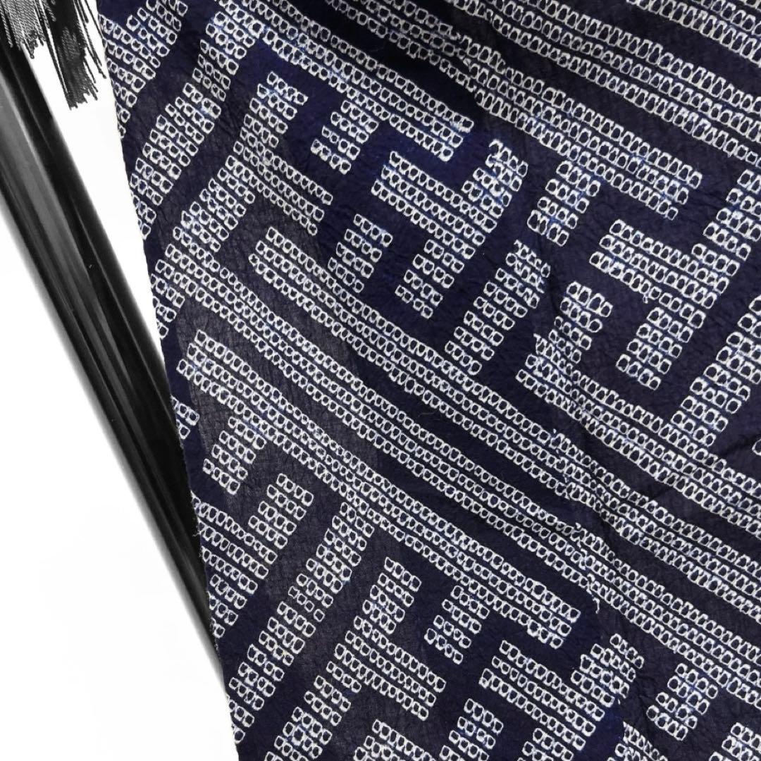 浴衣　有松鳴海絞り　紗綾形　鹿の子　藍染　ネイビー　着物　063a d
