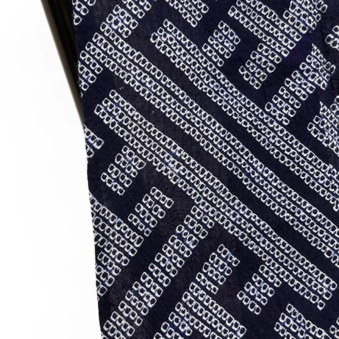 浴衣　有松鳴海絞り　紗綾形　鹿の子　藍染　ネイビー　着物　063a d