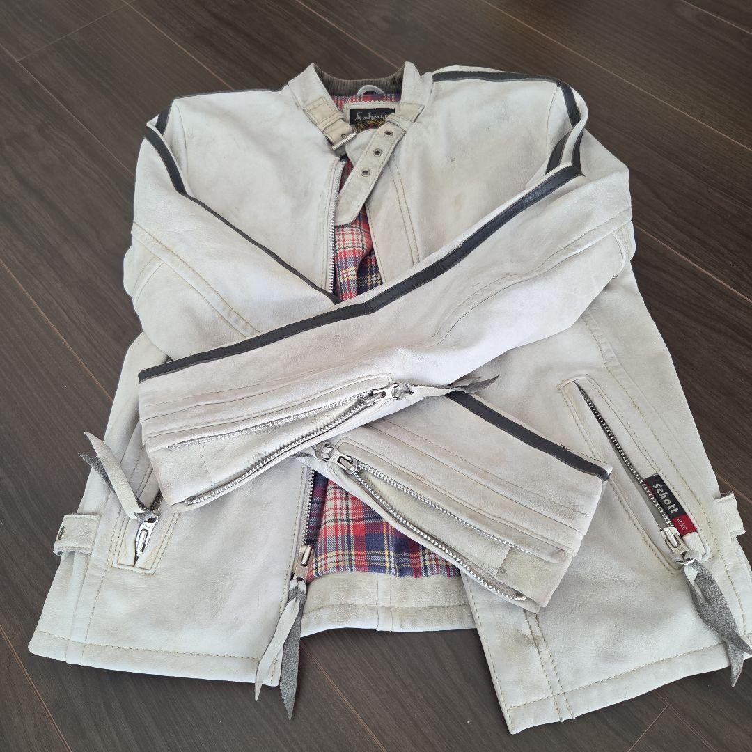 SchottホワイトレザーライダースジャケットXS