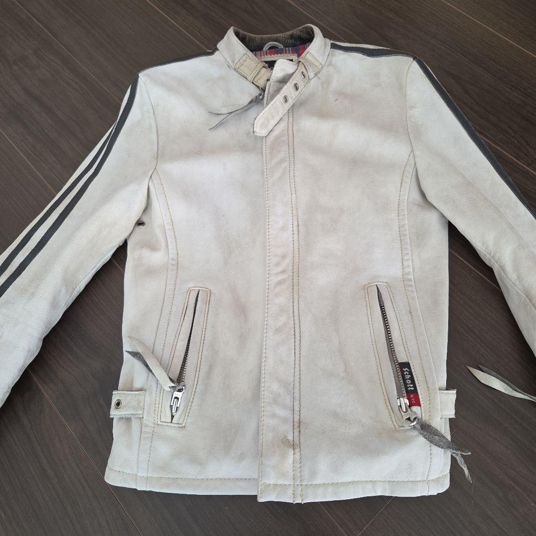 SchottホワイトレザーライダースジャケットXS