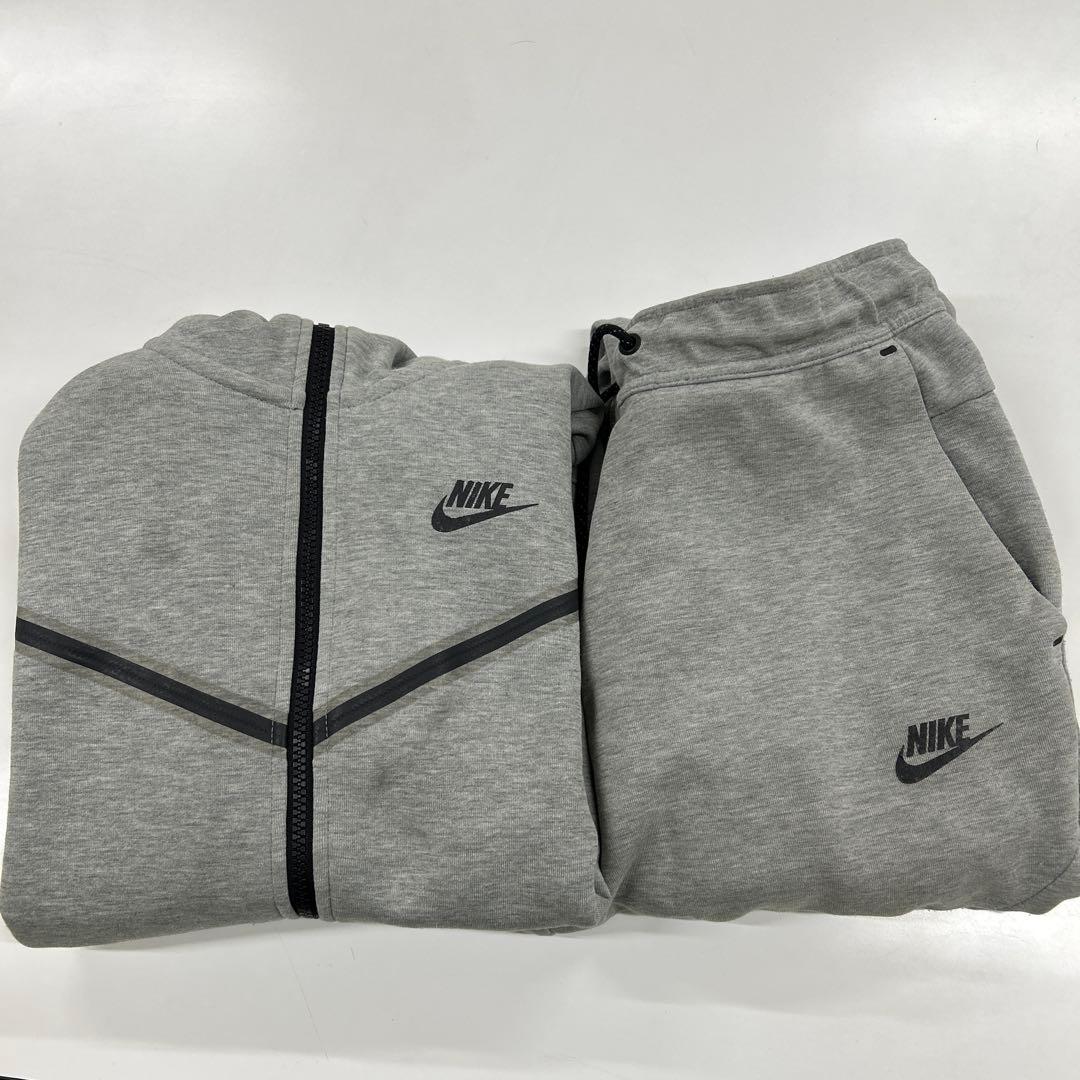 テックNIKE フルジップフード付きジャージ上下セット グレー
