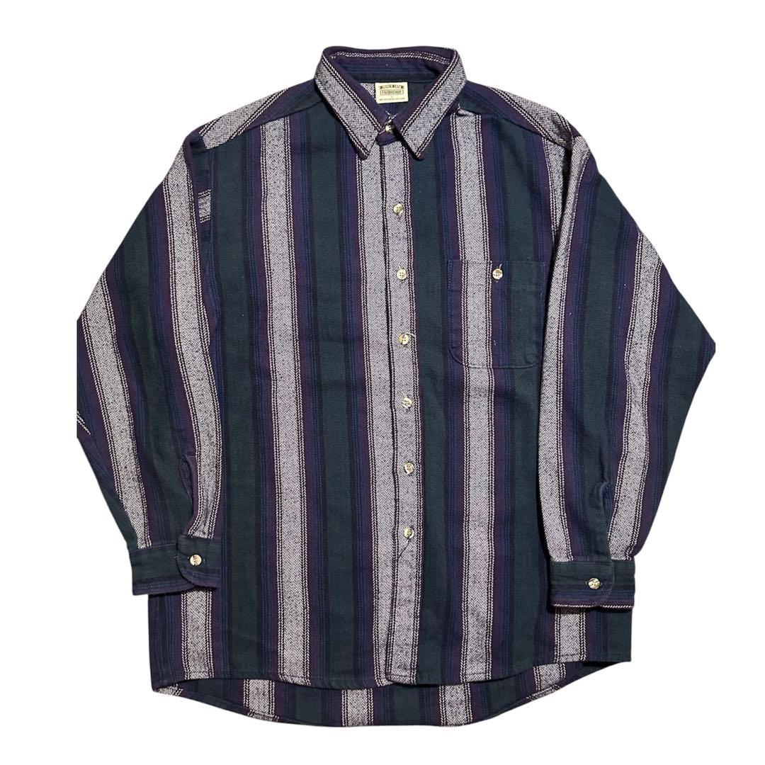 90s FIVE BROTHER ヘビーネルシャツ ストライプ L ネイティブ