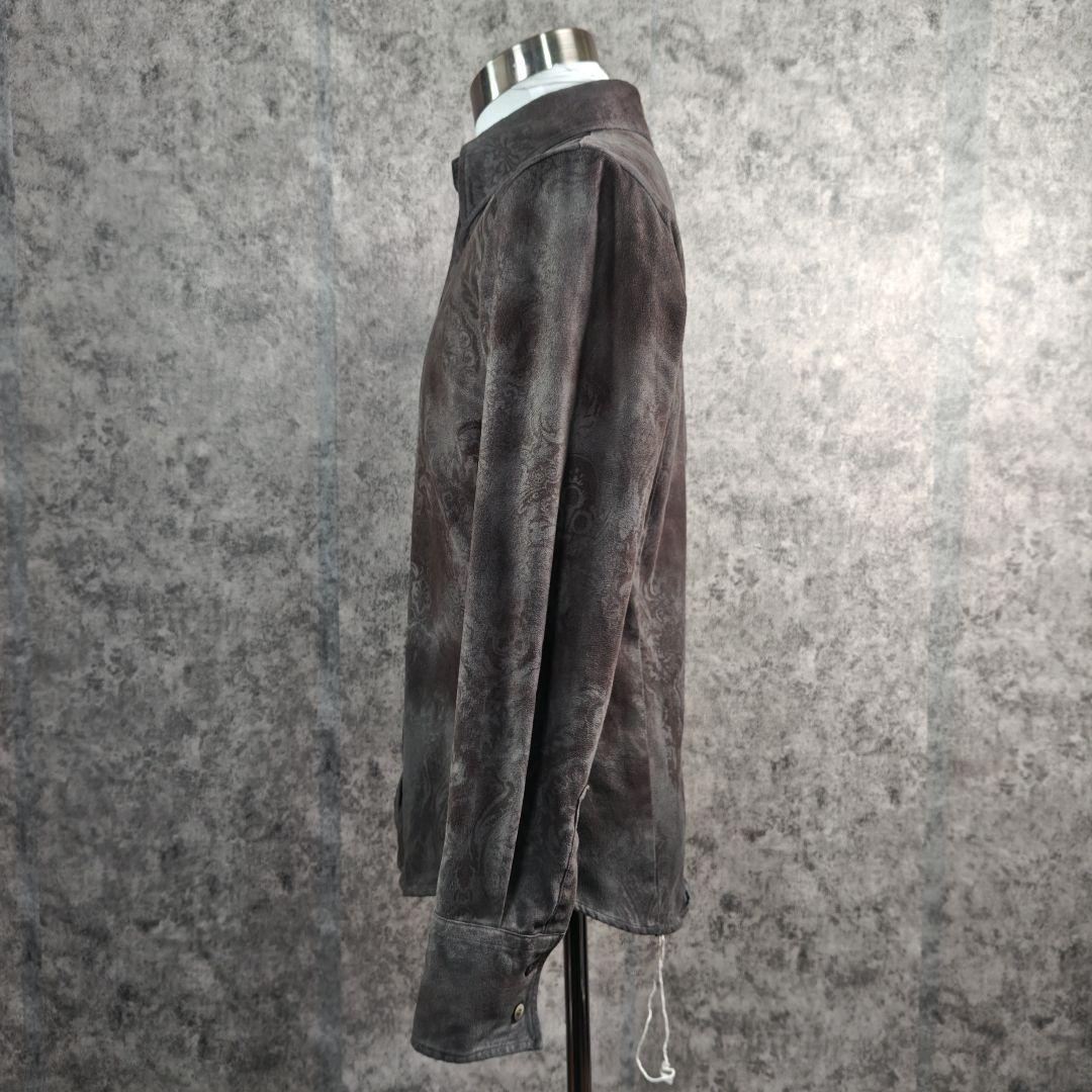 ​美品 シェラック 総柄 スエード調 ストレッチ シャツ グレー 46M 日本製