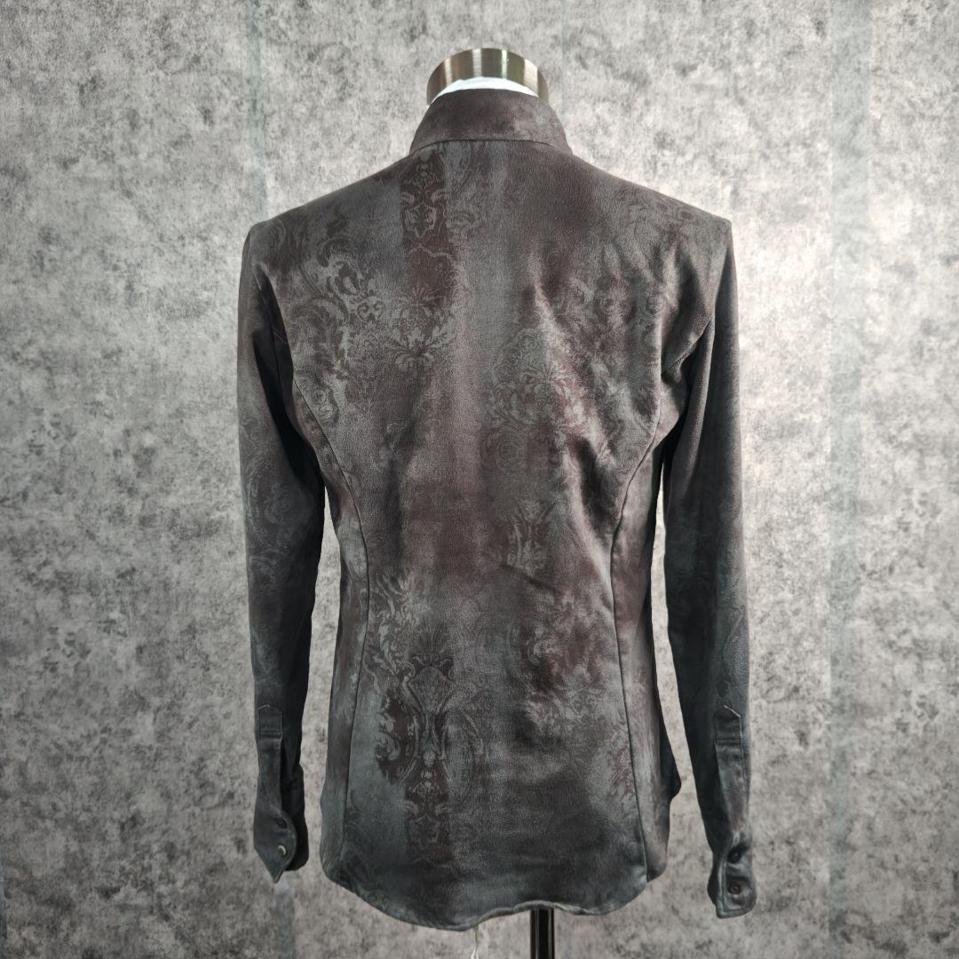 ​美品 シェラック 総柄 スエード調 ストレッチ シャツ グレー 46M 日本製