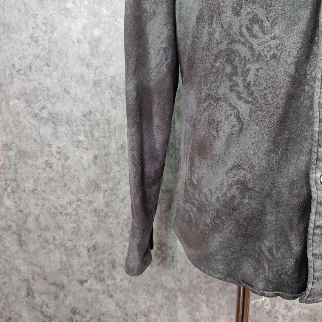 ​美品 シェラック 総柄 スエード調 ストレッチ シャツ グレー 46M 日本製