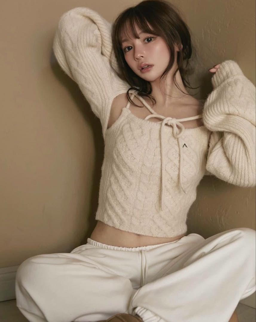 トップス andmary Heart cable knit set ivory