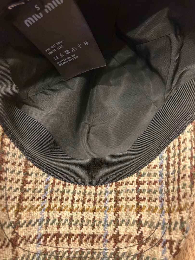 miu miu チェック柄 ツイードキャップ Sサイズ