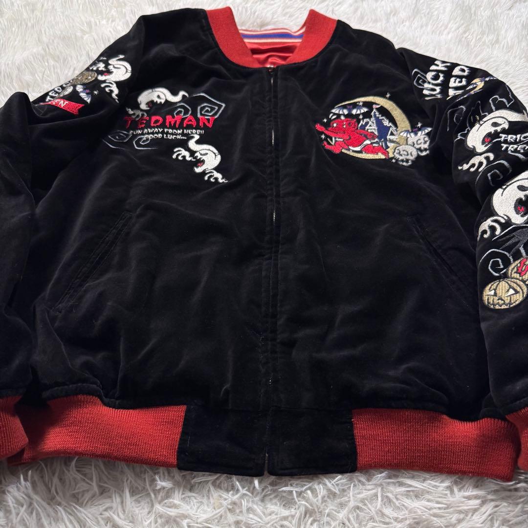 【超希少】テッドマン　XL スカジャン　リバーシブル　サテン　ベロア　刺繍　別珍