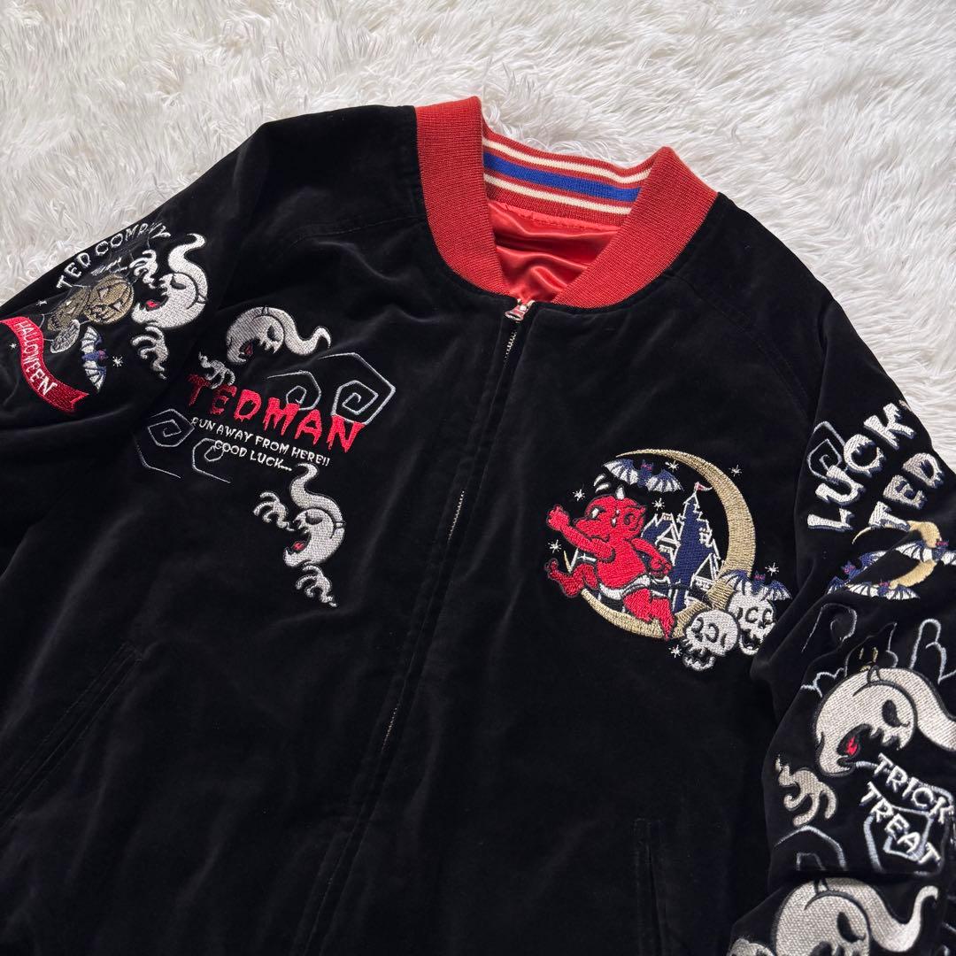 【超希少】テッドマン　XL スカジャン　リバーシブル　サテン　ベロア　刺繍　別珍