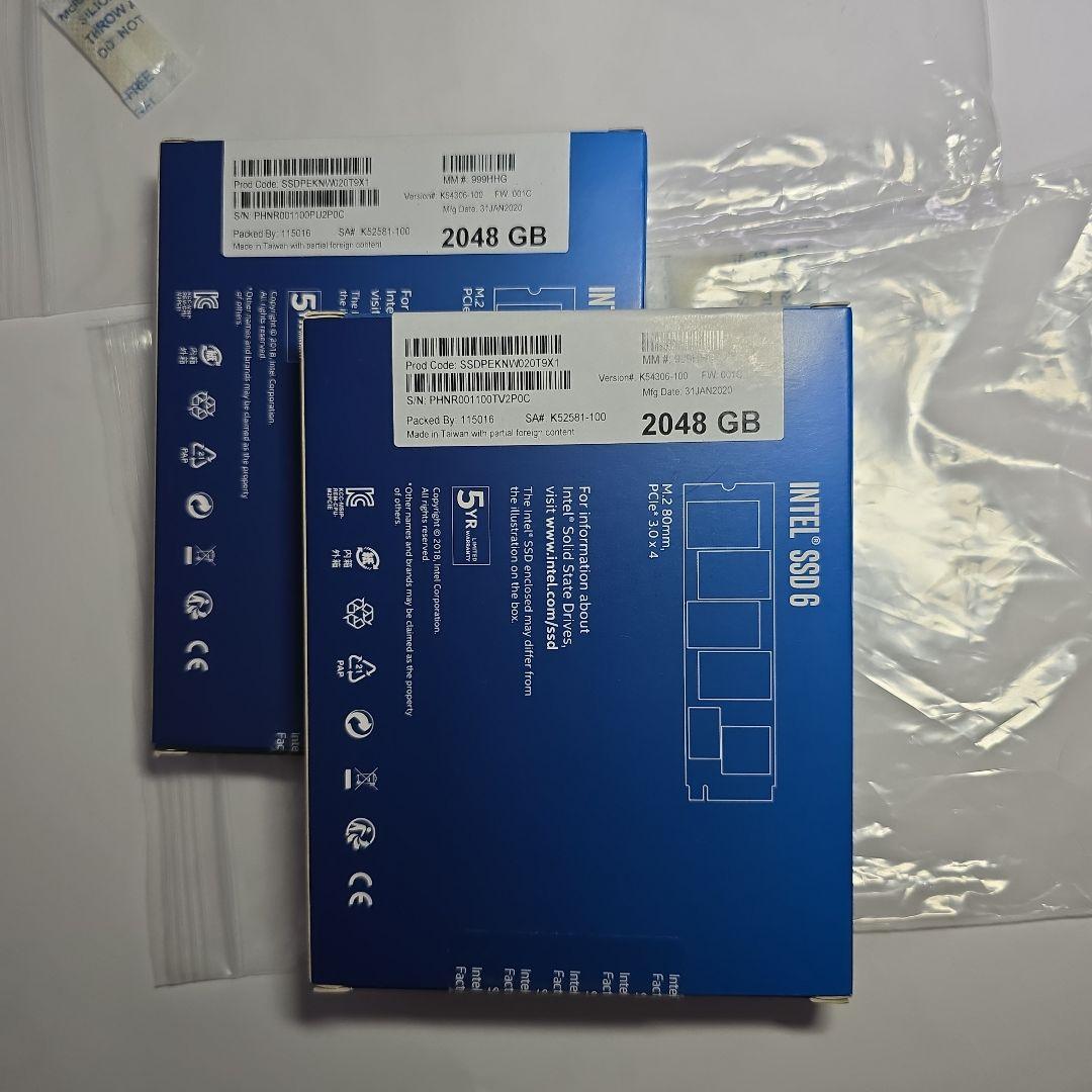 大容量 美品 Intel SSD6 665p 2TB x 2枚
