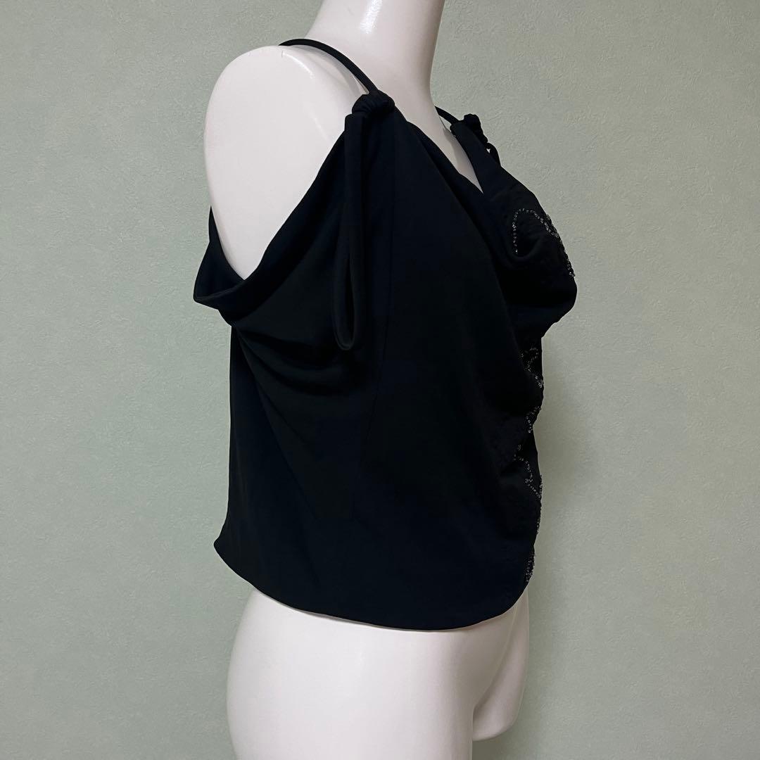 ヴェルサーチ versace 変形　肌みせ　キャミソール　ビーズ　黒　38