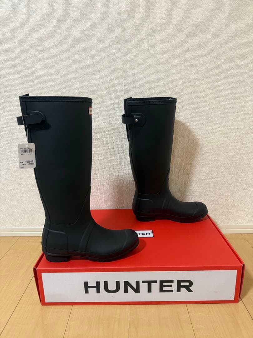 【新品・未使用】HUNTER ブラック 長靴 バックル付き UK6 25cm
