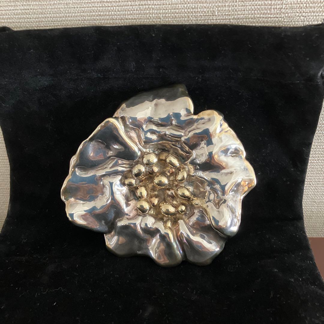 イスラエルBat-Amiシルバー24Kプレート 花型ブローチ