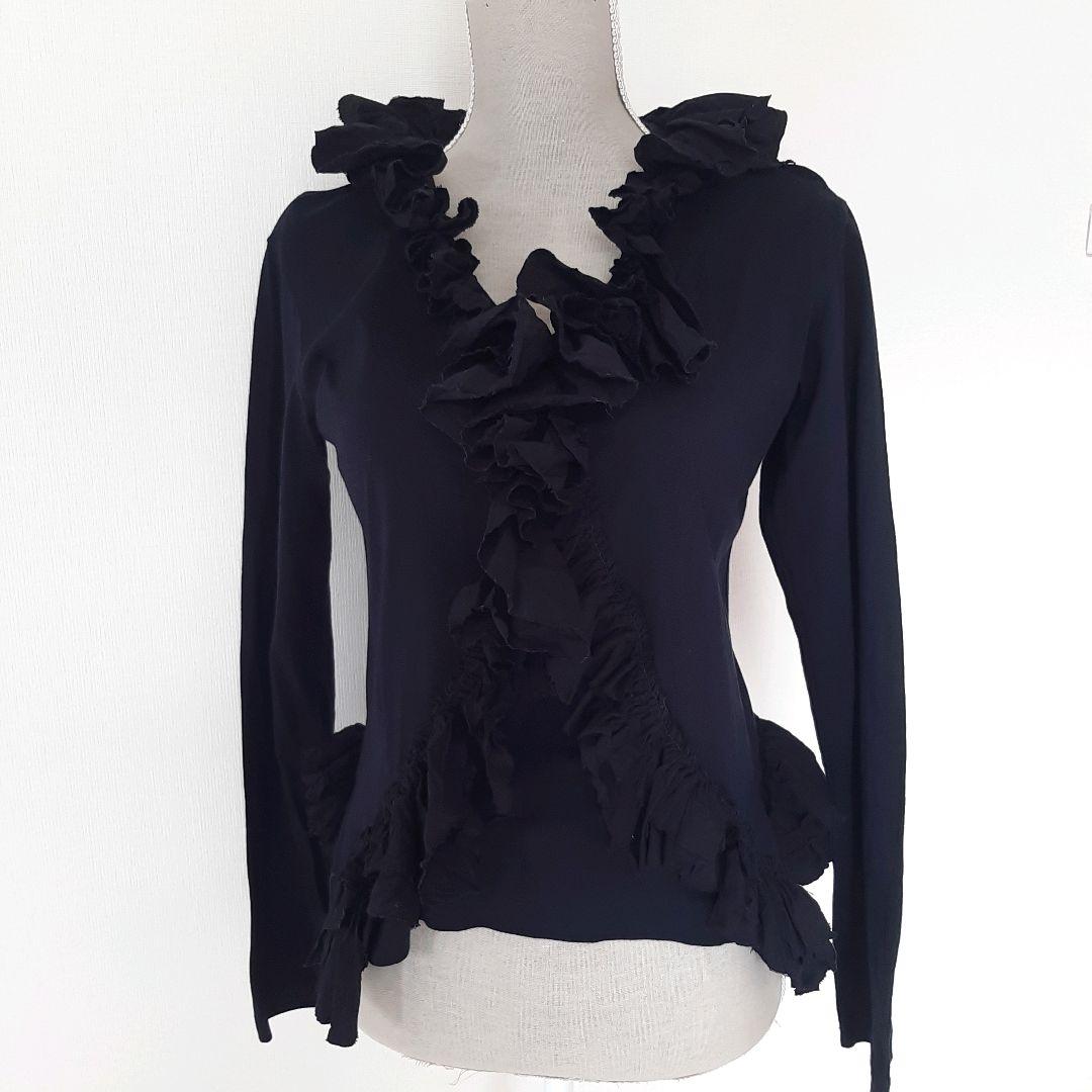 イッセイミヤケ　ISSEY MIYAKE フリル 黒 長袖トップス シャツ