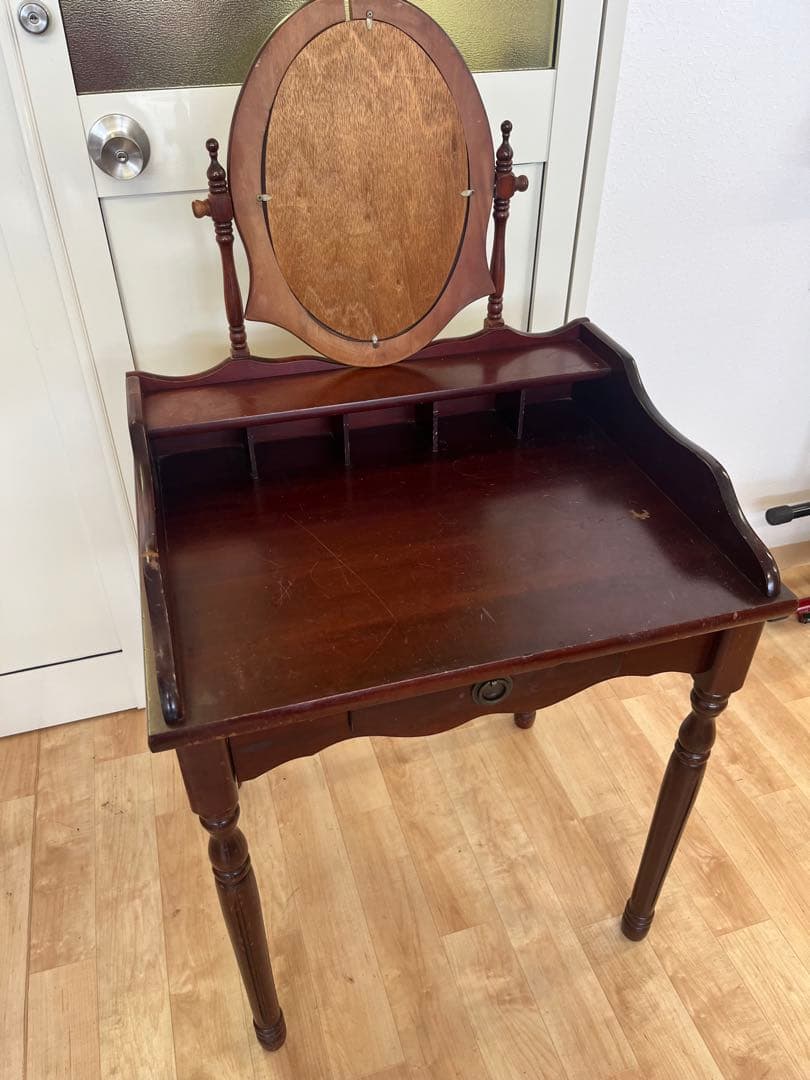 ヴィンテージ　ダークレッド 木製ドレッサー　鏡台　椅子なし　アンティーク