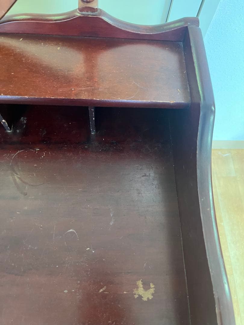 ヴィンテージ　ダークレッド 木製ドレッサー　鏡台　椅子なし　アンティーク