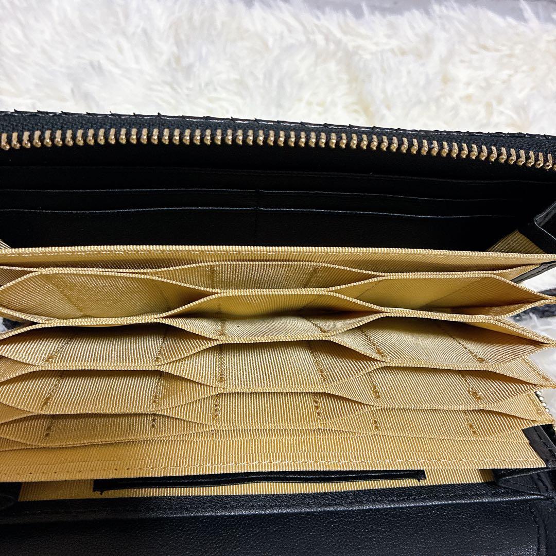 財布　パイソン　蛇革　長財布　本革　黒 ラウンドファスナー（ユニセックス対応）