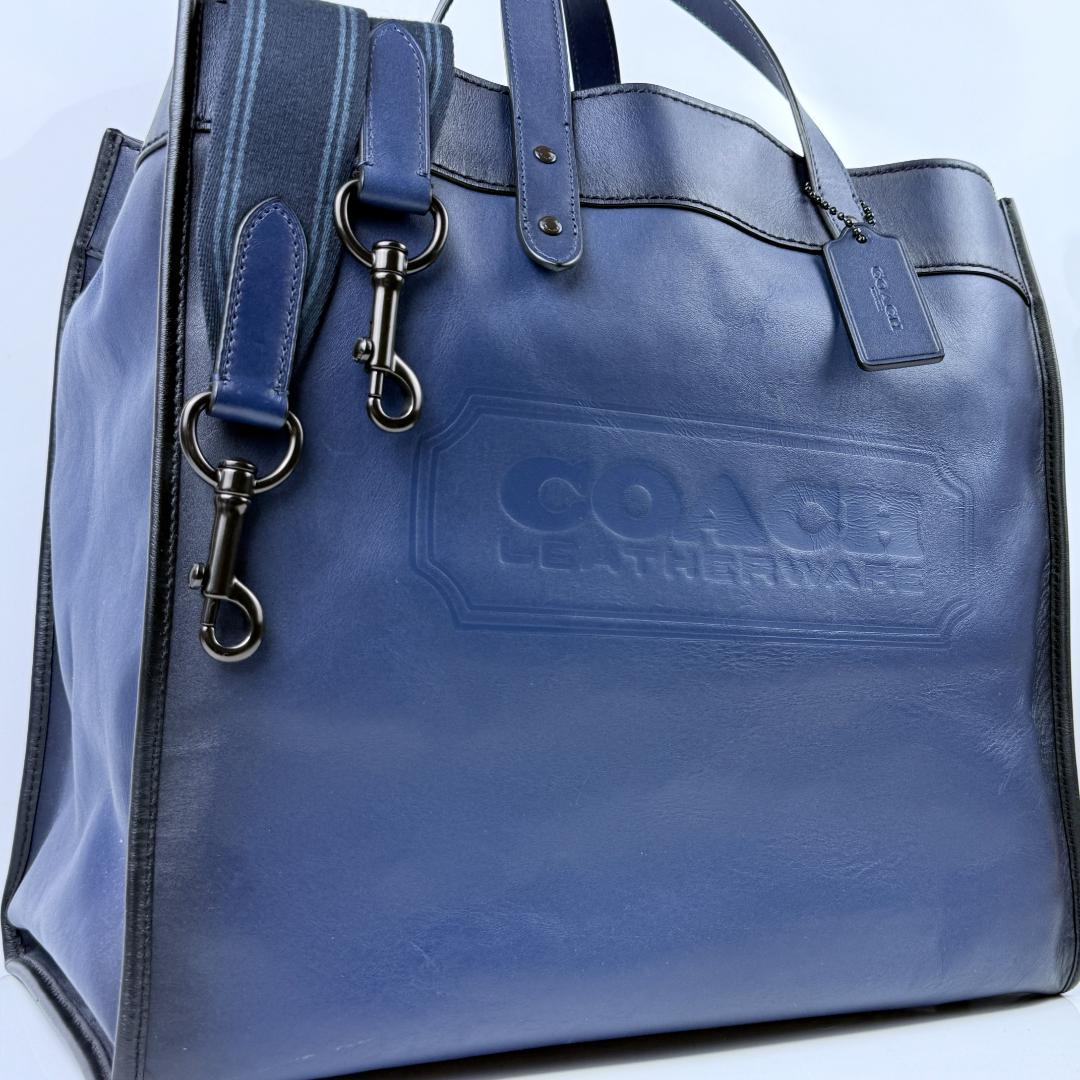 美品 COACH コーチ 2WAY フィールド トートバッグ40 ブルー