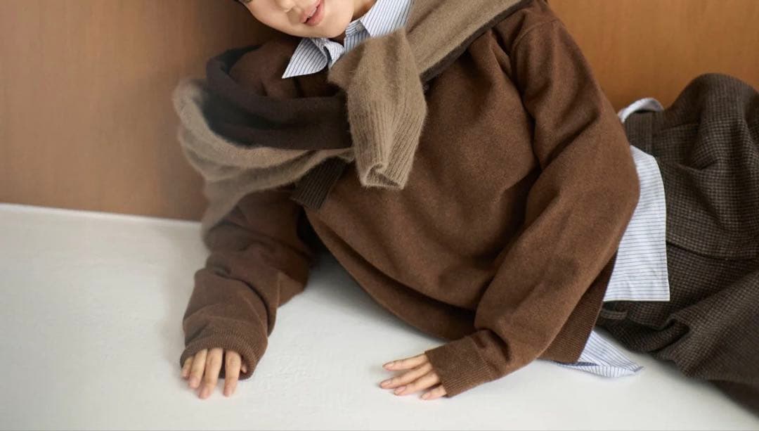 collab Light Sweatlike V-neck Knit 栗