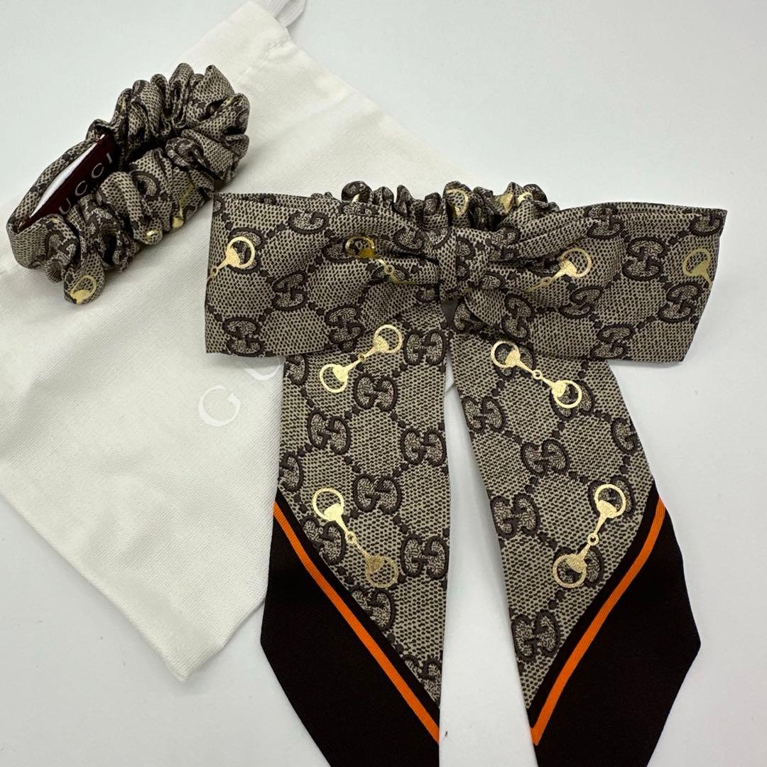 GUCCI GGパターン リボン シュシュ ホースビット 2点セット