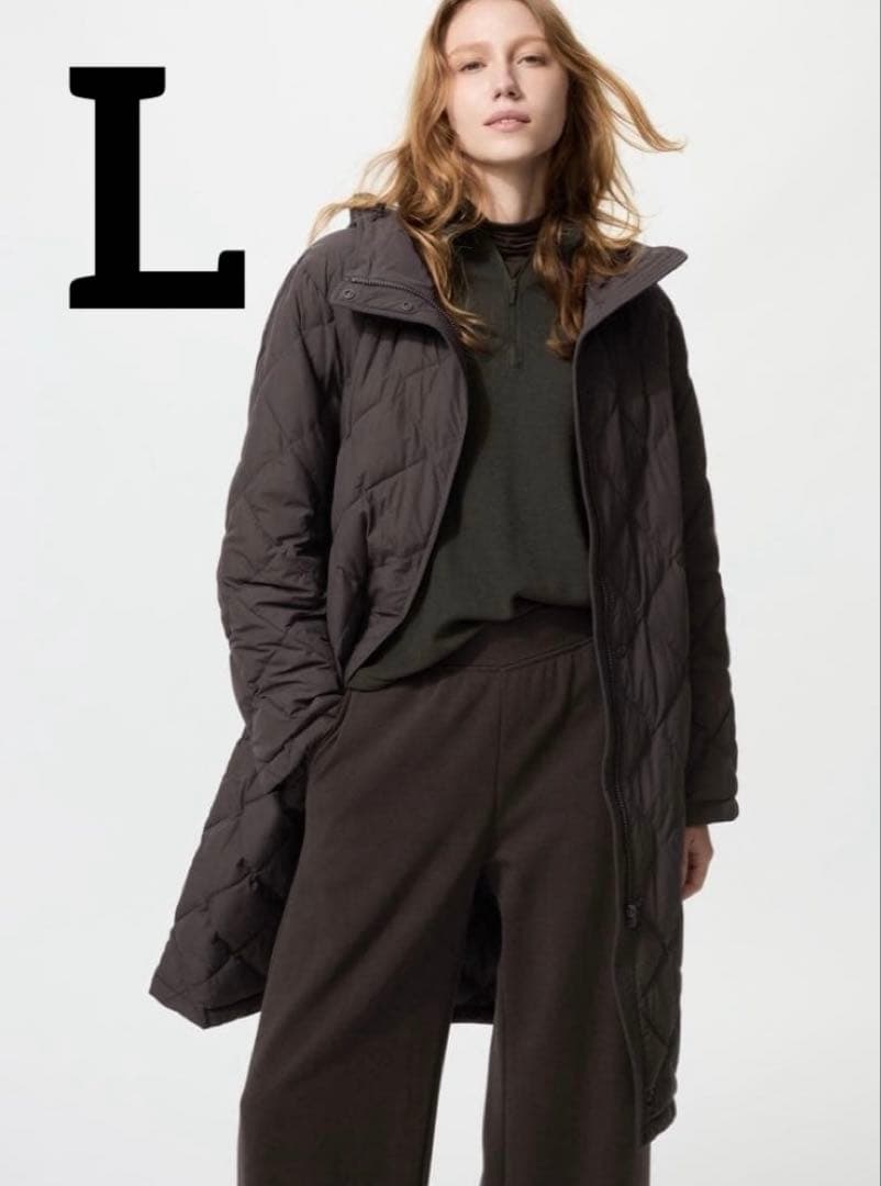 ユニクロ　パフテックロングコートリラックスフィット　L ダークブラウン