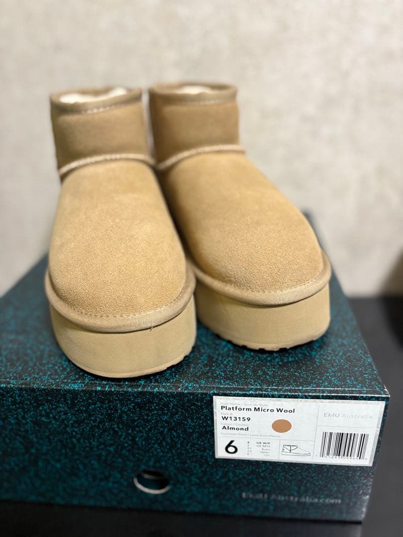 美品 厚底 EMU エミュー プラットフォーム マイクロ ウール ムートン