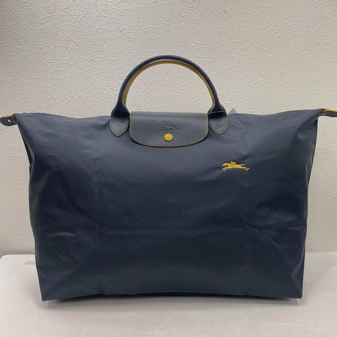 ●636 良品 LONGCHAMP ロンシャン ボストンバッグ グレー 馬 刺繍