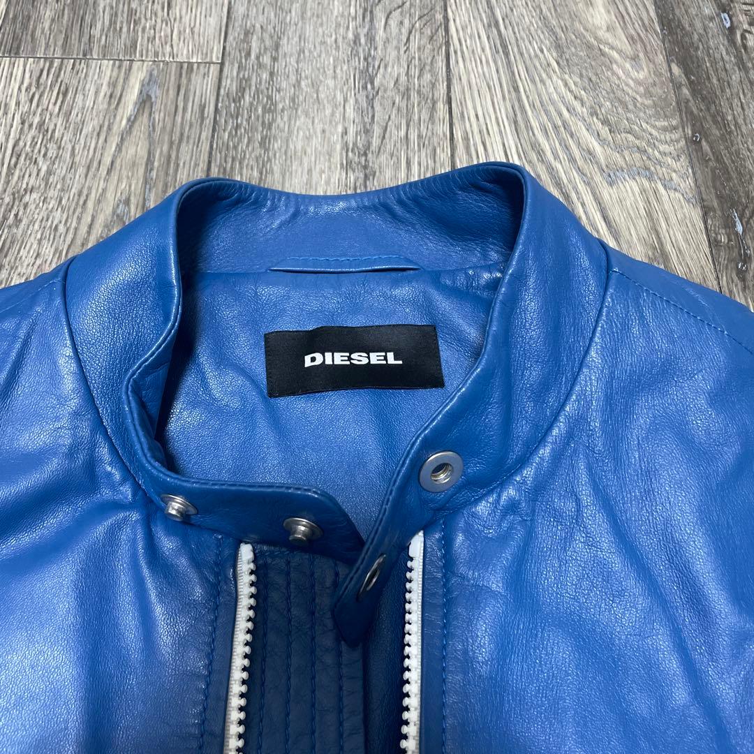 DIESEL 青 レザー ライダースジャケット