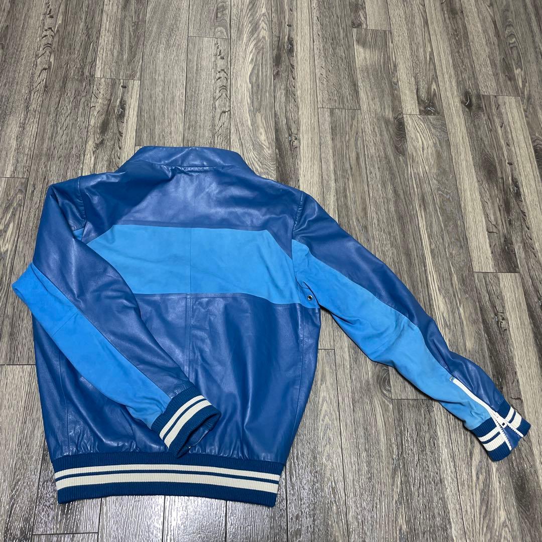 DIESEL 青 レザー ライダースジャケット