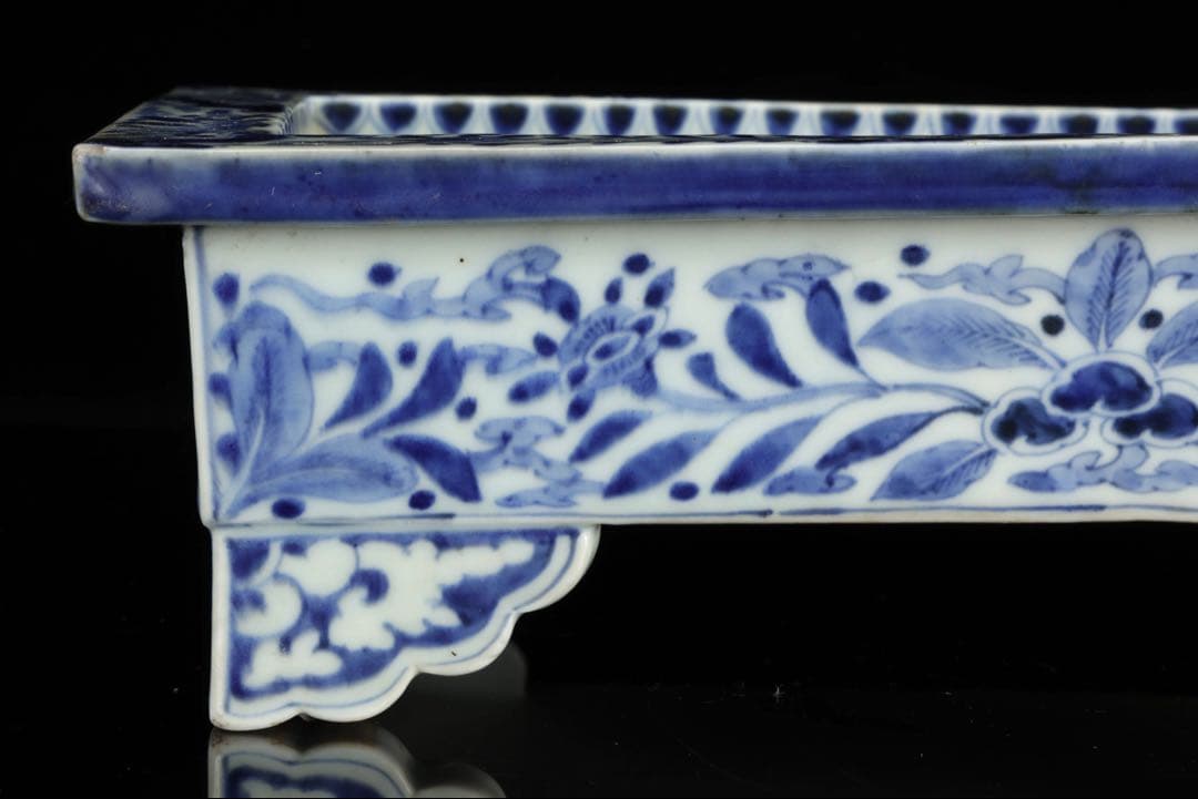 古伊万里 染付花唐草文 雲足 四方水盤 幅31㎝ 盆栽鉢 水石鉢 古美術 骨董品