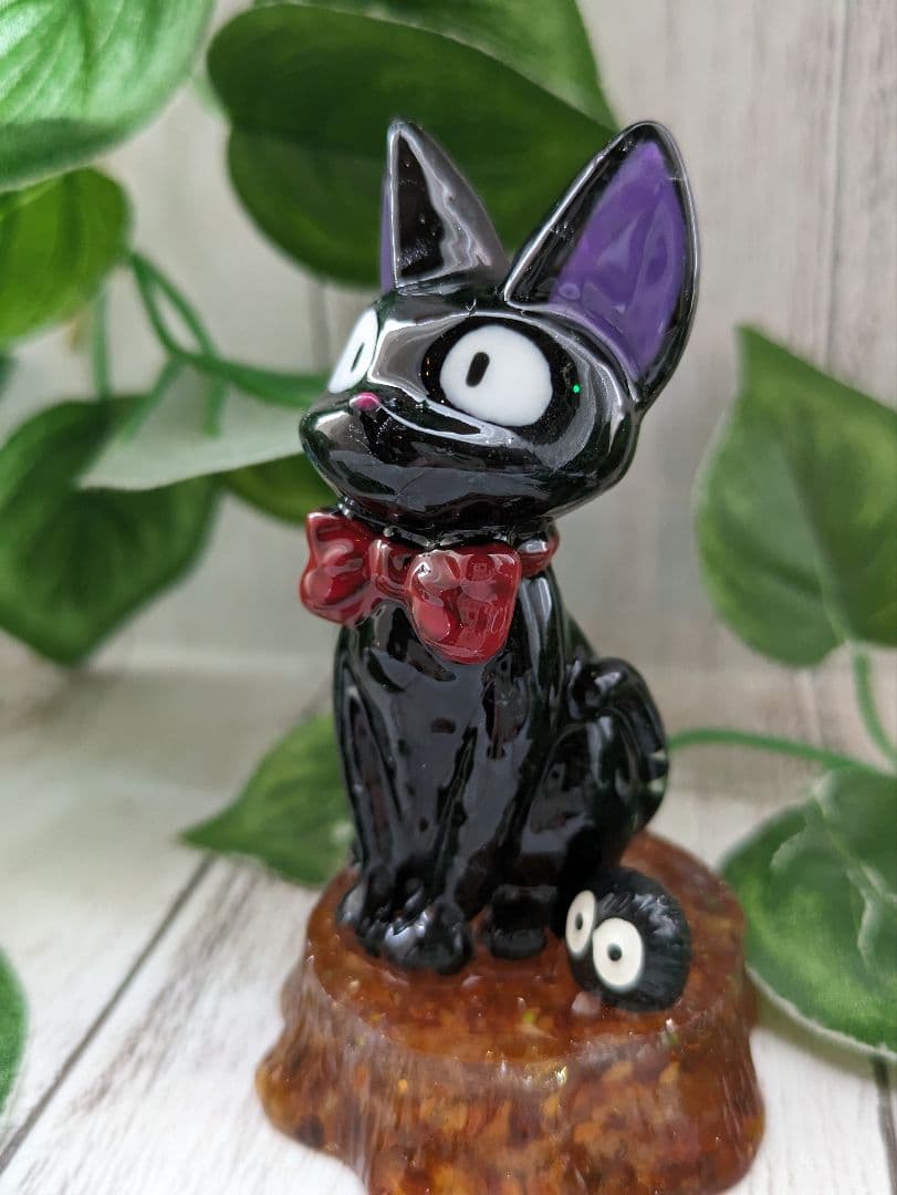 【睦月】切り株付き！まっくろくろの蝶ネクタイねこちゃん形オルゴ☆他４点