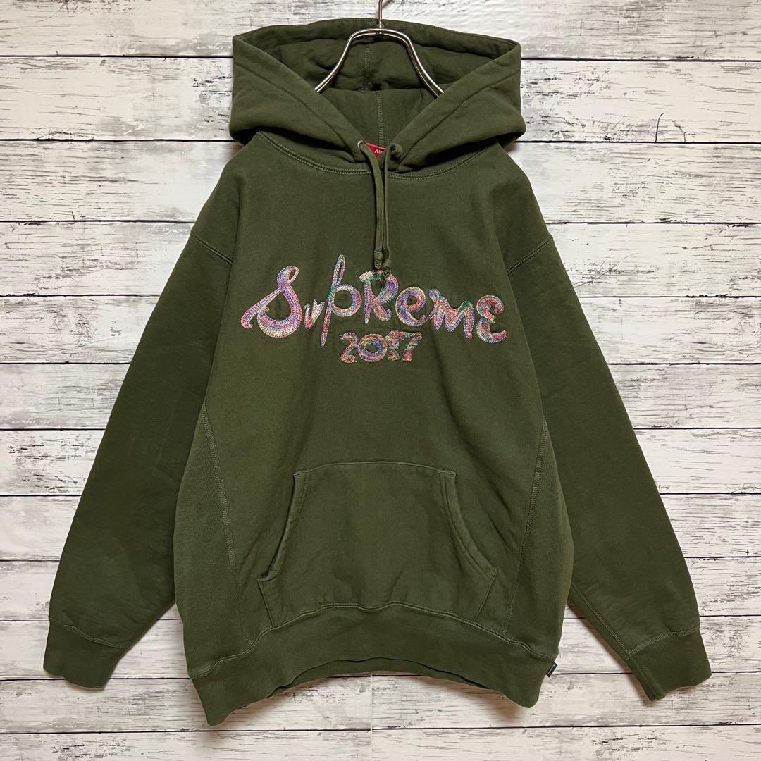 2112【人気Lサイズ】シュプリーム♤刺繍ビッグロゴ　パーカー希少カラー即完売品