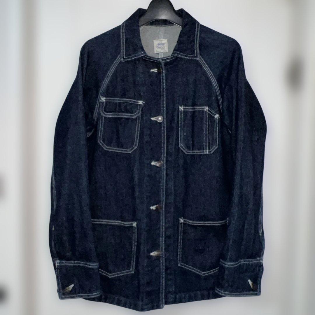 90s`デニムカバーオール　ワークジャケット　メンズS相当　ユニセックス許可