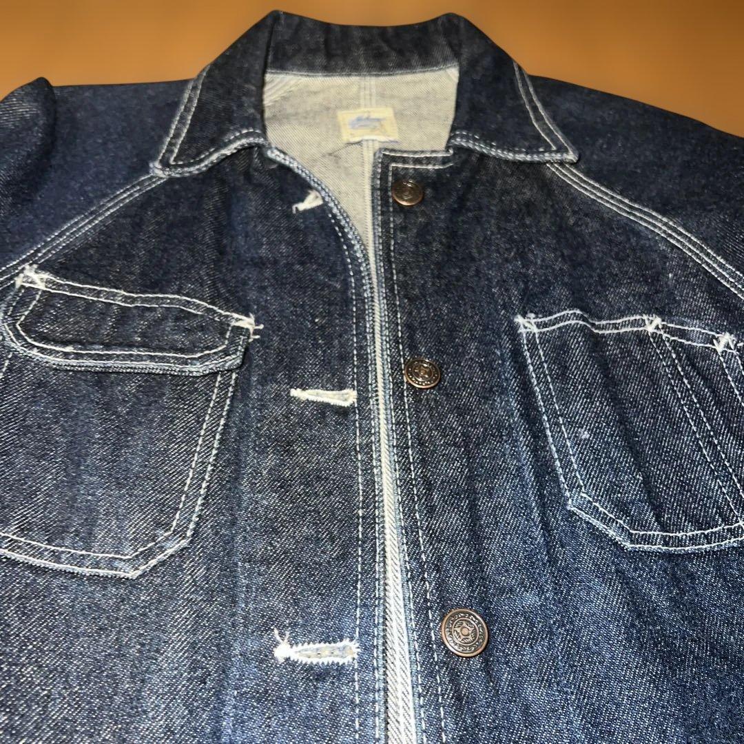 90s`デニムカバーオール　ワークジャケット　メンズS相当　ユニセックス許可