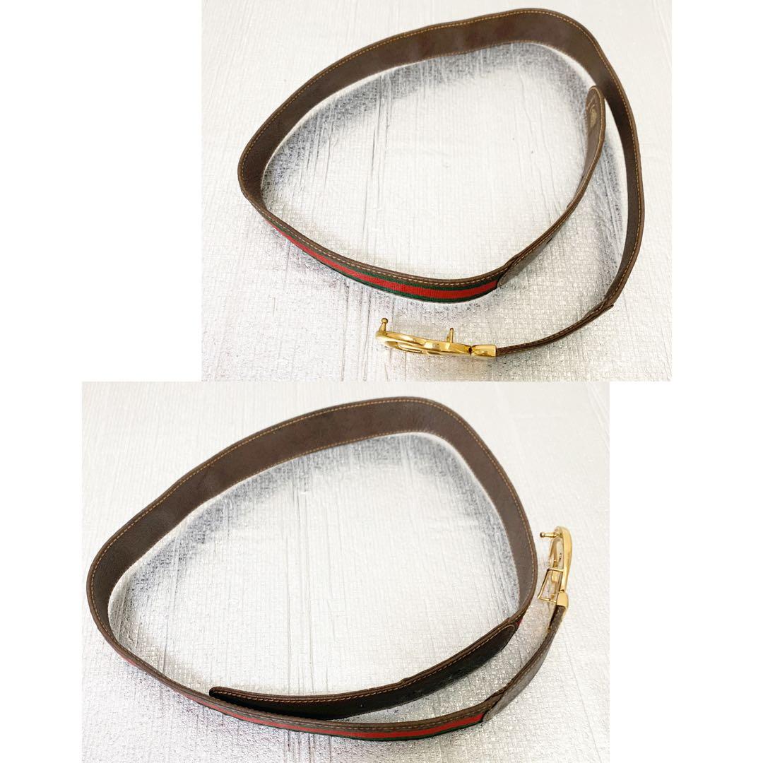 美品GUCCI グッチ　ベルト　シェリーライン　キャンバス　レザー　GGバックル