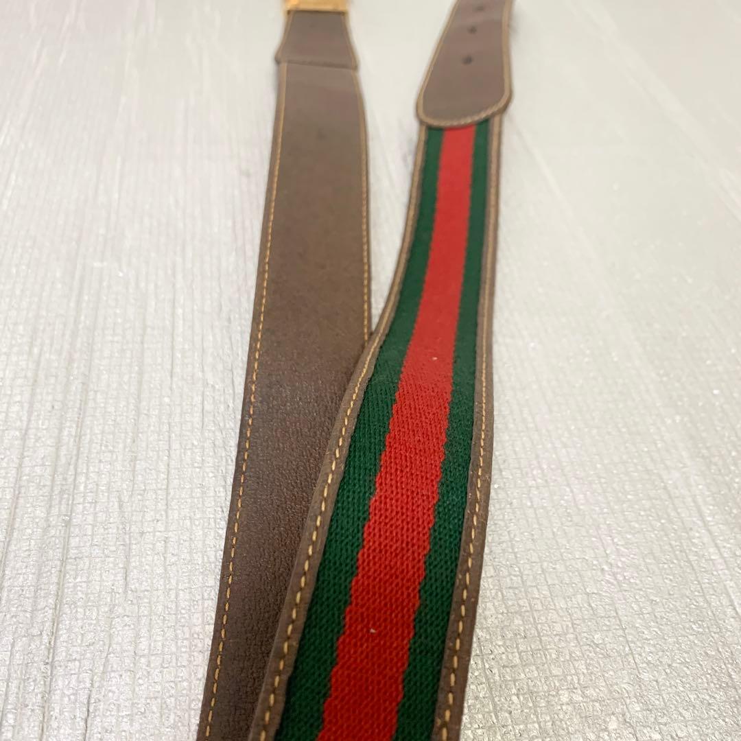 美品GUCCI グッチ　ベルト　シェリーライン　キャンバス　レザー　GGバックル