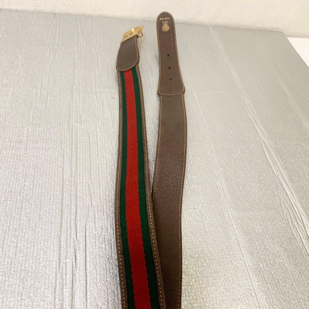 美品GUCCI グッチ　ベルト　シェリーライン　キャンバス　レザー　GGバックル