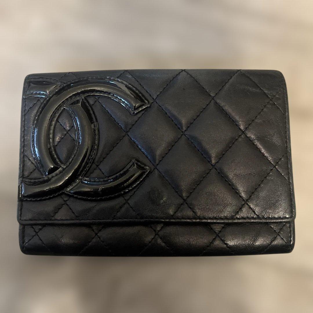 CHANEL シャネル カンボンライン レザー 二つ折り財布 コンパクト財布