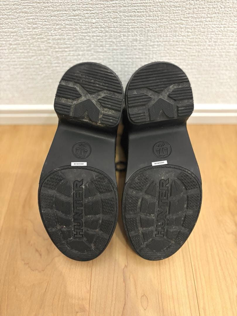 HUNTER ハンター 厚底 レースアップ ヒールブーツ 防水 黒 25cm