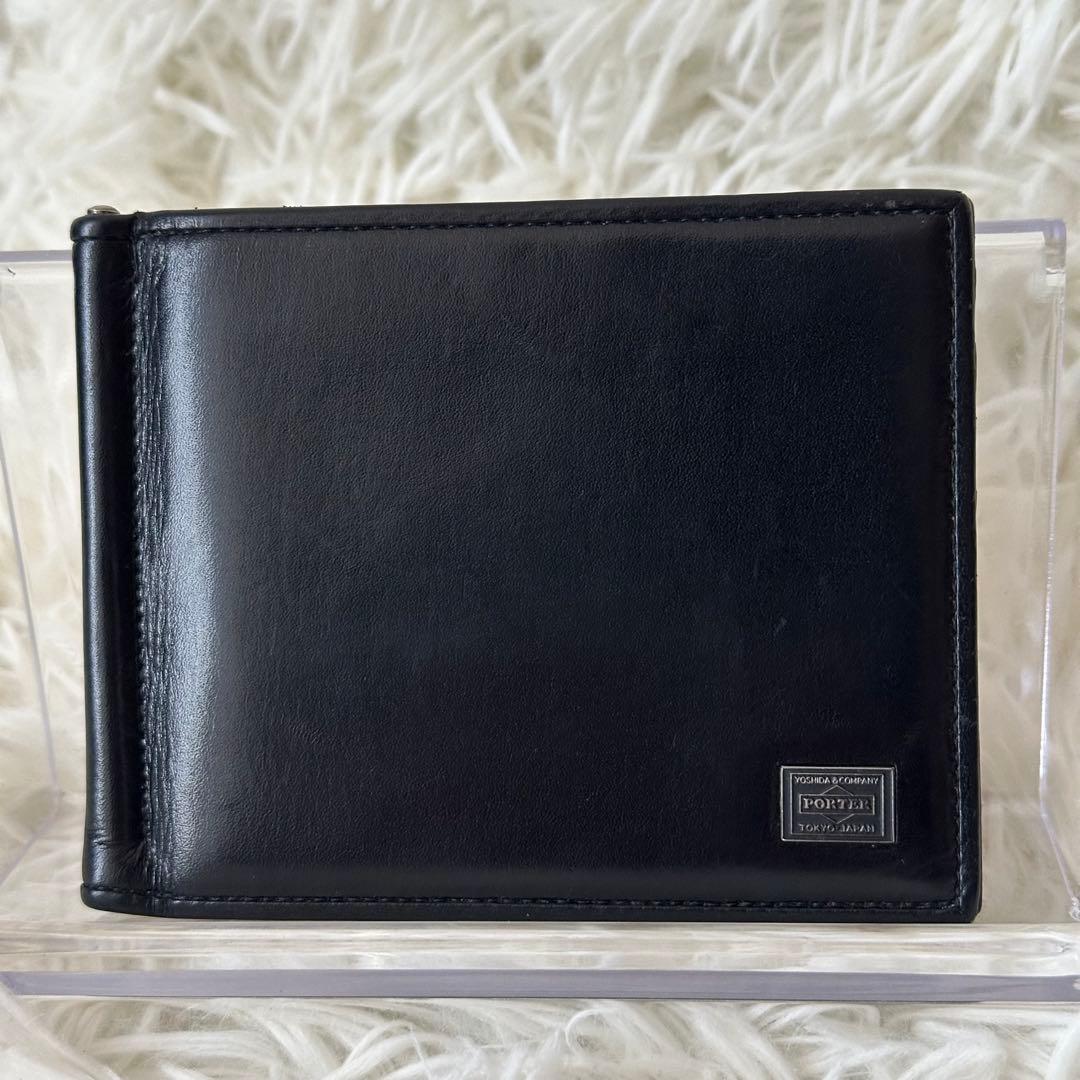✨️美品✨️ ポーター マネークリップ ロゴ金具 コンパクト 黒 レザー 箱付き
