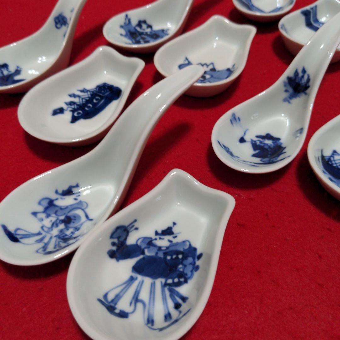 有田焼　しん窯　青花　手描き　レンゲセット　５客　他４点