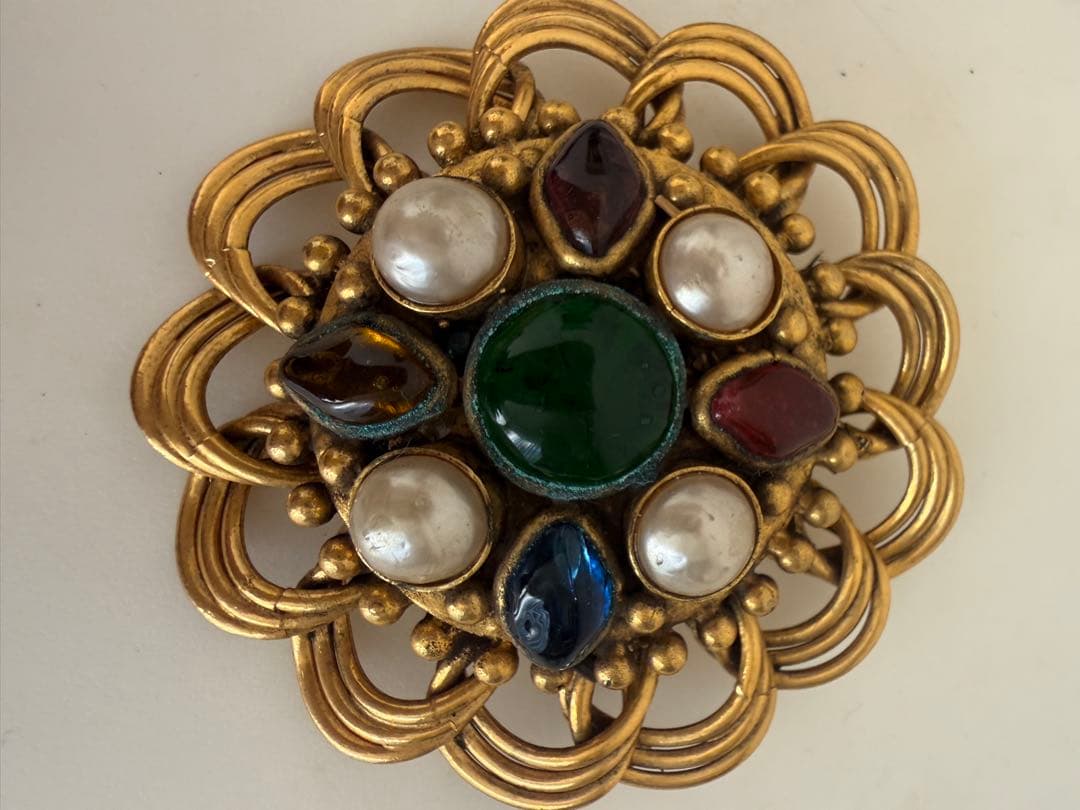 CHANEL ヴィンテージ ブローチ マルチカラーストーン ゴールド